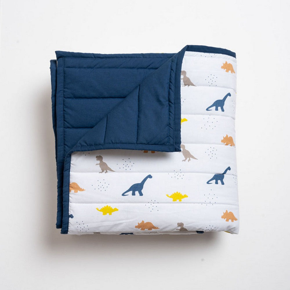 Navy Little Dino Printed Toddler Quilt