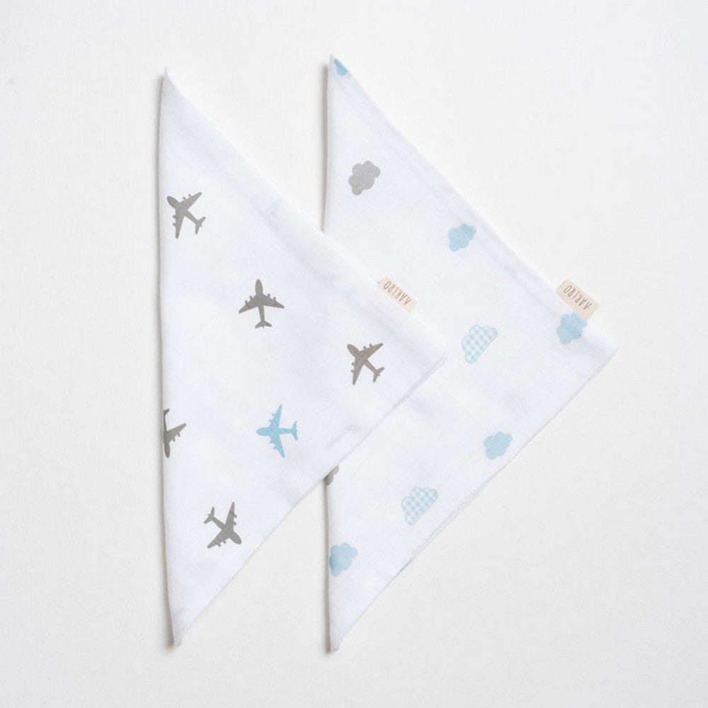 White Airplane Printed Muslin Washcloth Pack Of 2