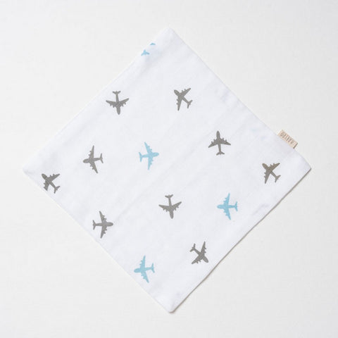 White Airplane Printed Muslin Washcloth Pack Of 2