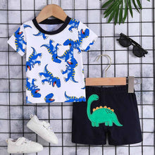 Load image into Gallery viewer, Animal Applique T-Shirt With Shorts- White &amp; Blue
