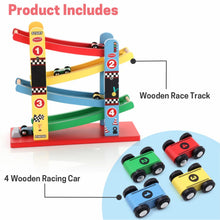 Load image into Gallery viewer, Wooden Car Ramps Race With 4 Level Toy Car Ramp Race Track
