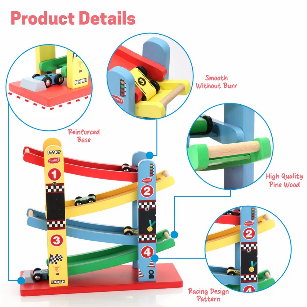 Wooden Car Ramps Race With 4 Level Toy Car Ramp Race Track