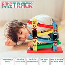 Load image into Gallery viewer, Wooden Car Ramps Race With 4 Level Toy Car Ramp Race Track
