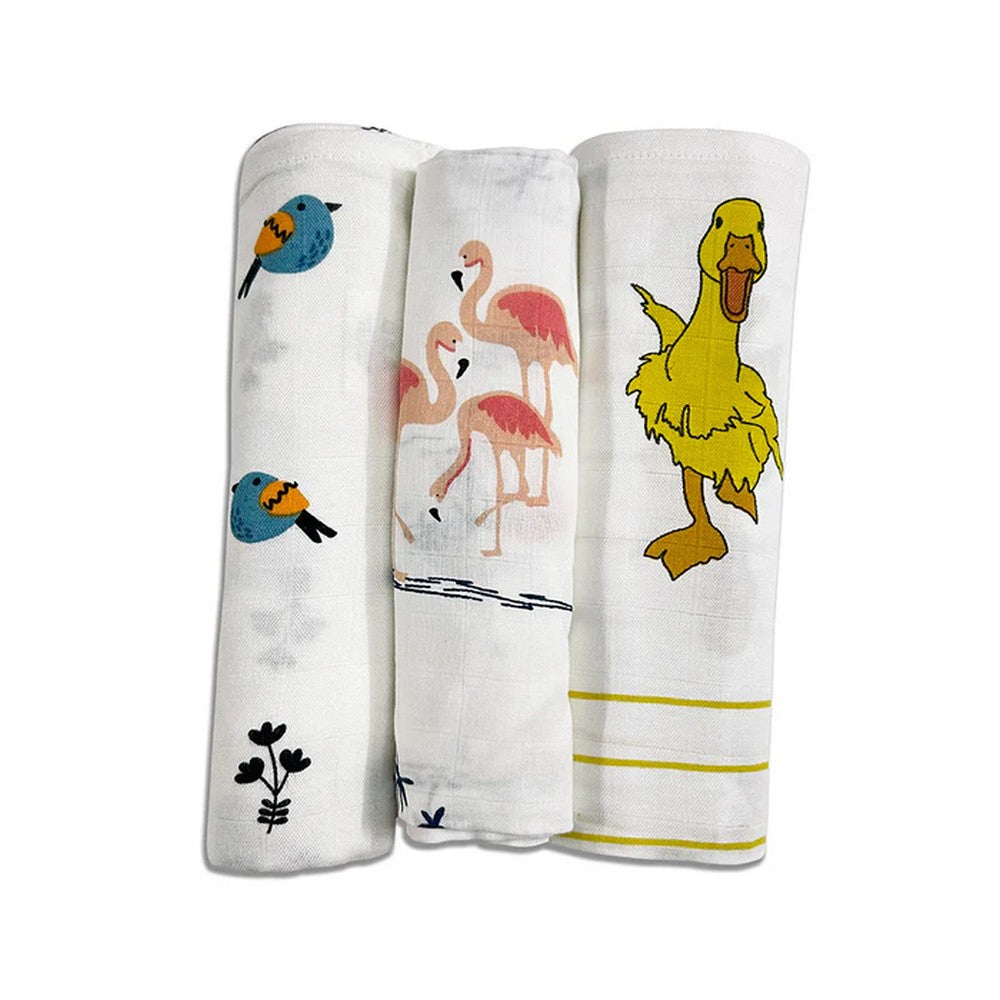 Duck, Flamingo & Bird Theme Bamboo Baby Swaddle Set- Pack Of 3