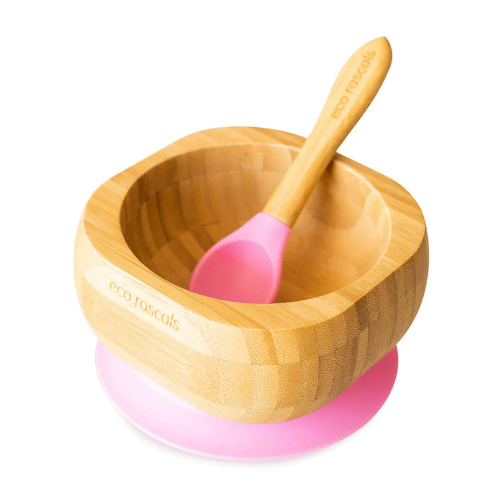 Pink Bamboo Bowl & Spoon Set