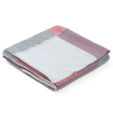 Load image into Gallery viewer, Transfer Knit Color Blocks With Pink Stripes Cotton Knitted Blanket
