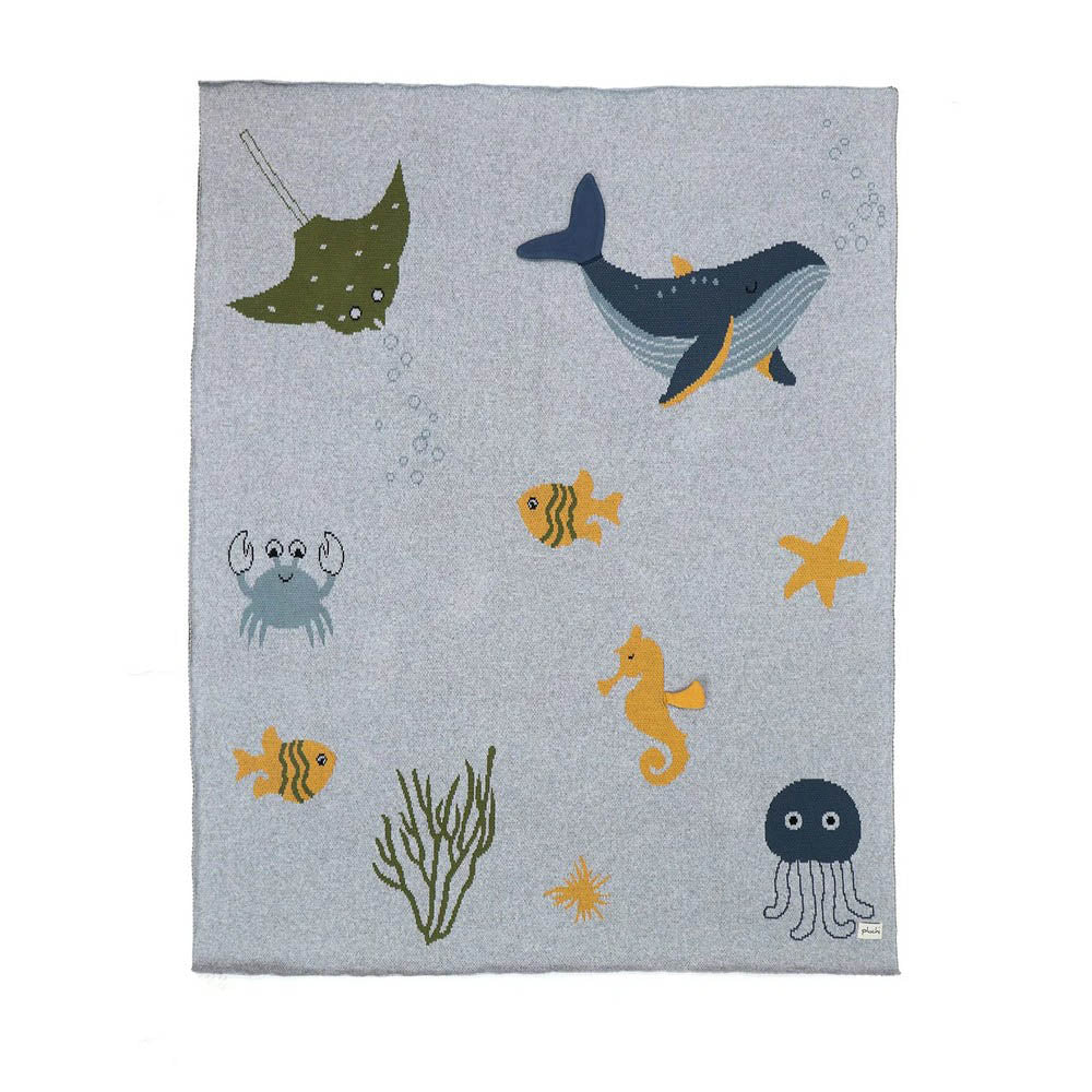 Soft Grey Melange Wonders Of The Sea Cotton Knitted Ac Blanket