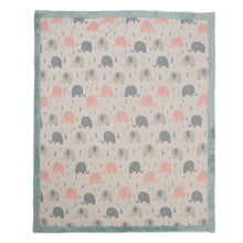 Load image into Gallery viewer, Blue Elephant Theme Knitted Blanket With Faux Fur Back

