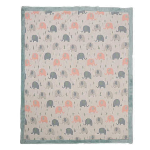 Blue Elephant Theme Knitted Blanket With Faux Fur Back
