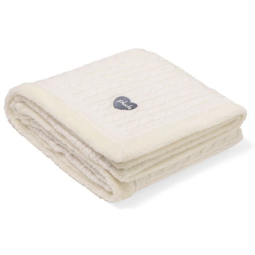 Ivory Cotton Knitted Blanket With Embroidered Heart