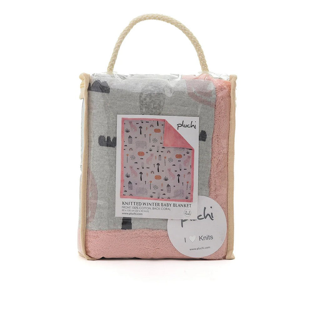 Woodland Pink Knitted Blanket