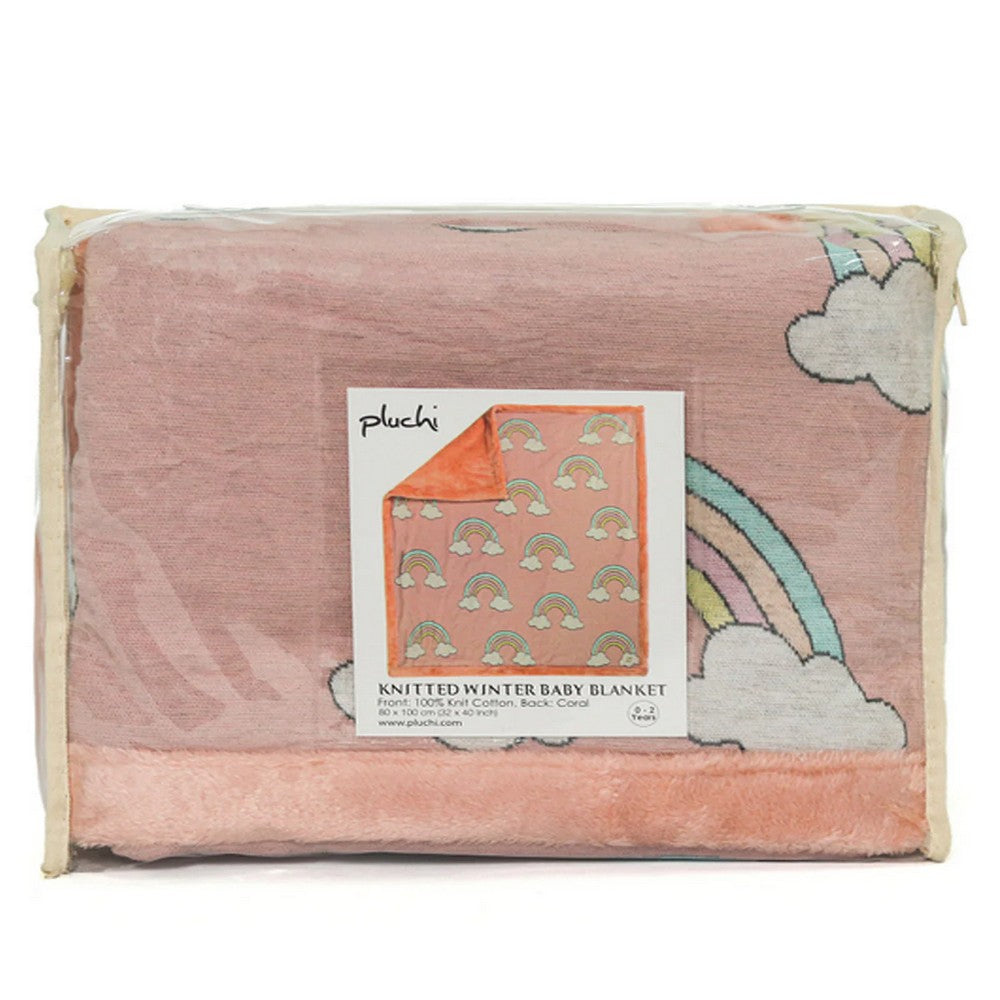 Peach Rainbow Bubblegum Knitted Blanket