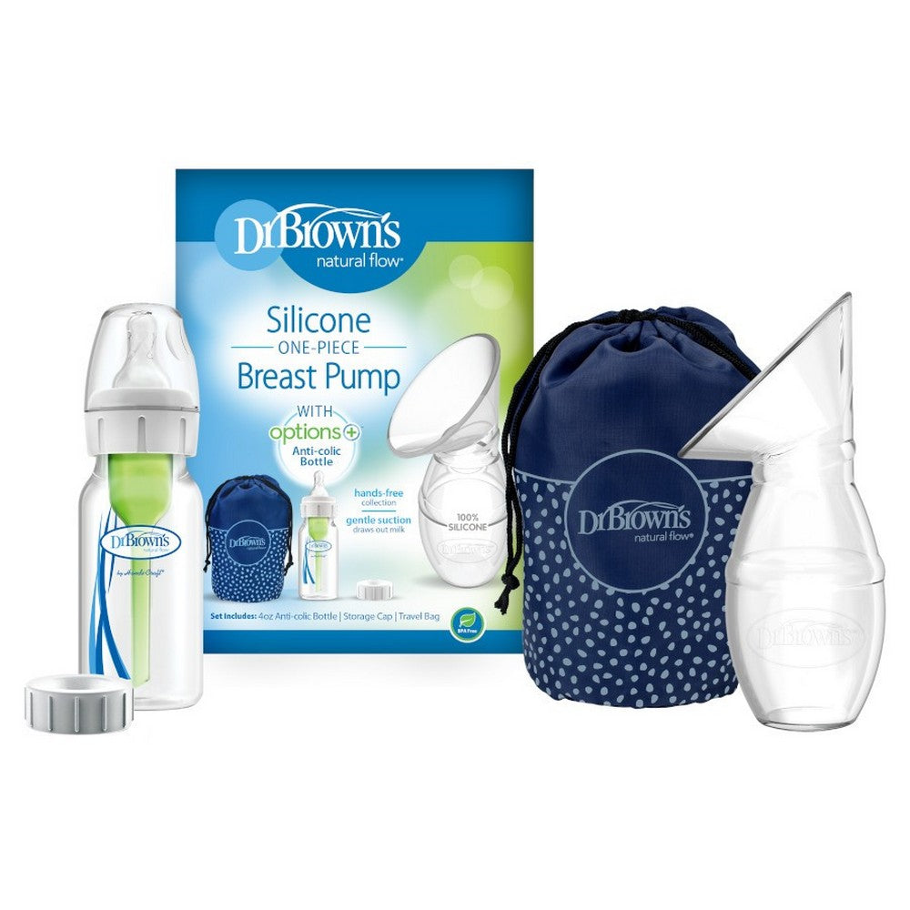 Silicone One Piece Breast Pump With Anti Colic Options+ Bottle (4 oz/120 mL) & Travel Bag