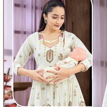 Load image into Gallery viewer, Cream Full Sleeves Round Neck Nursing Maternity Dress
