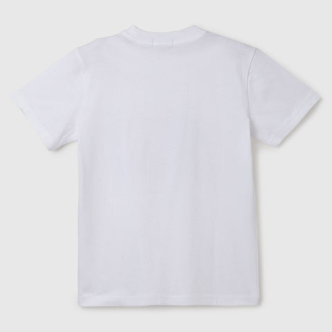 White UCB Printed Half Sleeves Cotton T-Shirt