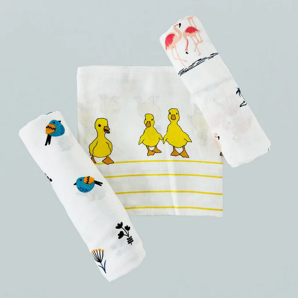 Duck, Flamingo & Bird Theme Bamboo Baby Swaddle Set- Pack Of 3