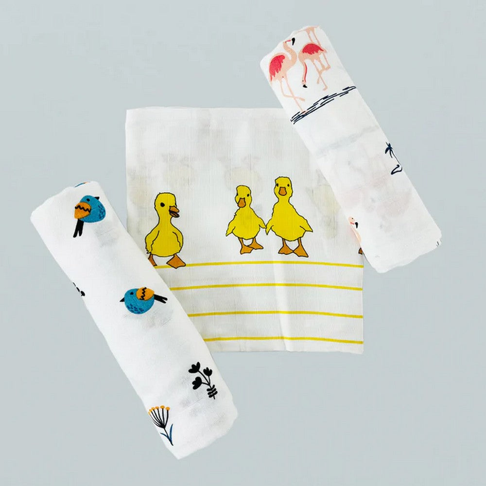 Bird, Duck & Flamingo Theme Bamboo Baby Swaddle Set- Pack Of 3