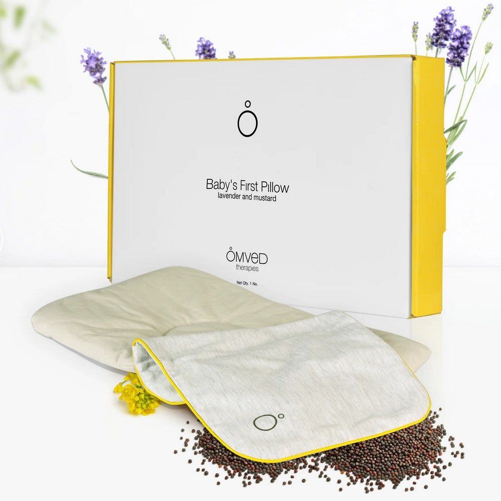 Omved Large Baby`s First Pillow Filled With Mustard Seeds & Aromatic Lavender Flower