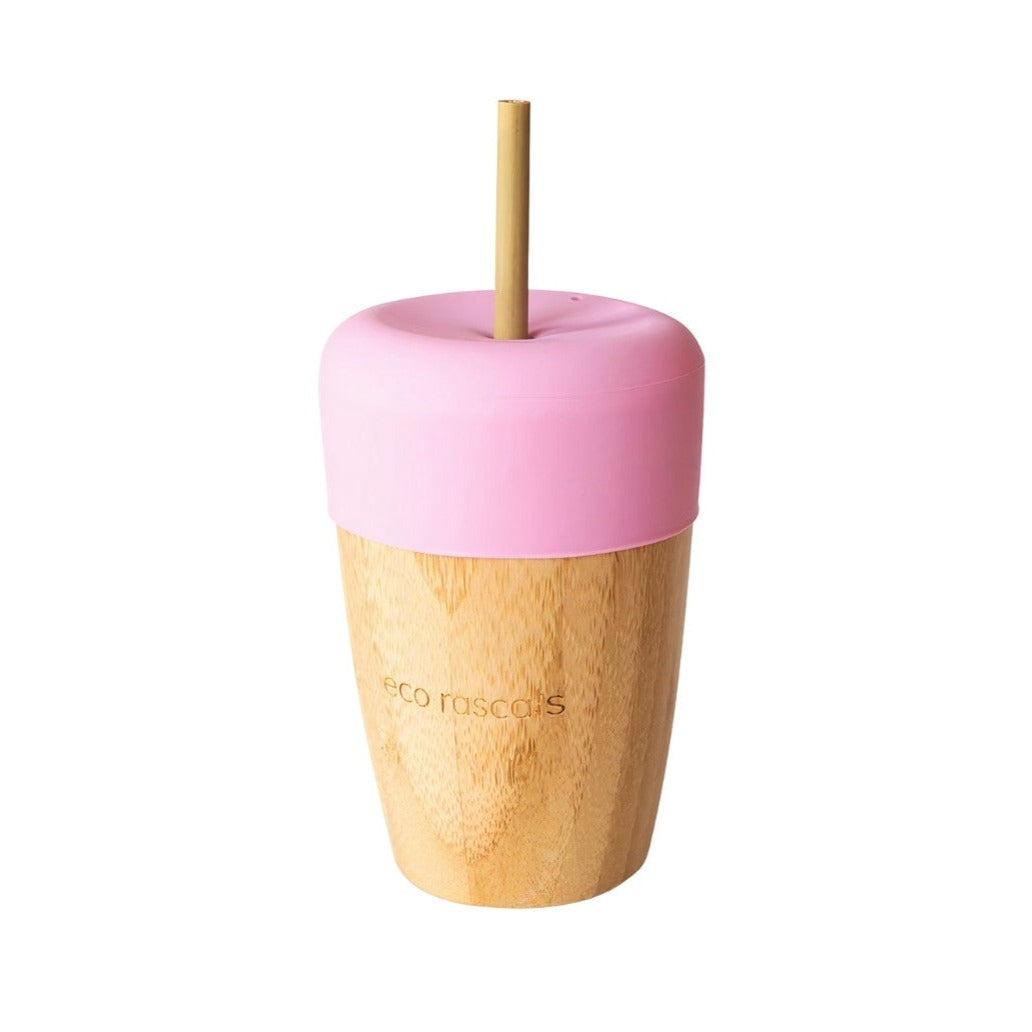 Pink Bamboo Cup With Straws