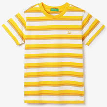 Load image into Gallery viewer, Yellow Regular Fit Crew Neck Striped T-Shirt
