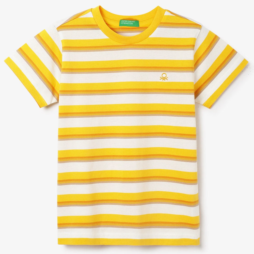 Yellow Regular Fit Crew Neck Striped T-Shirt