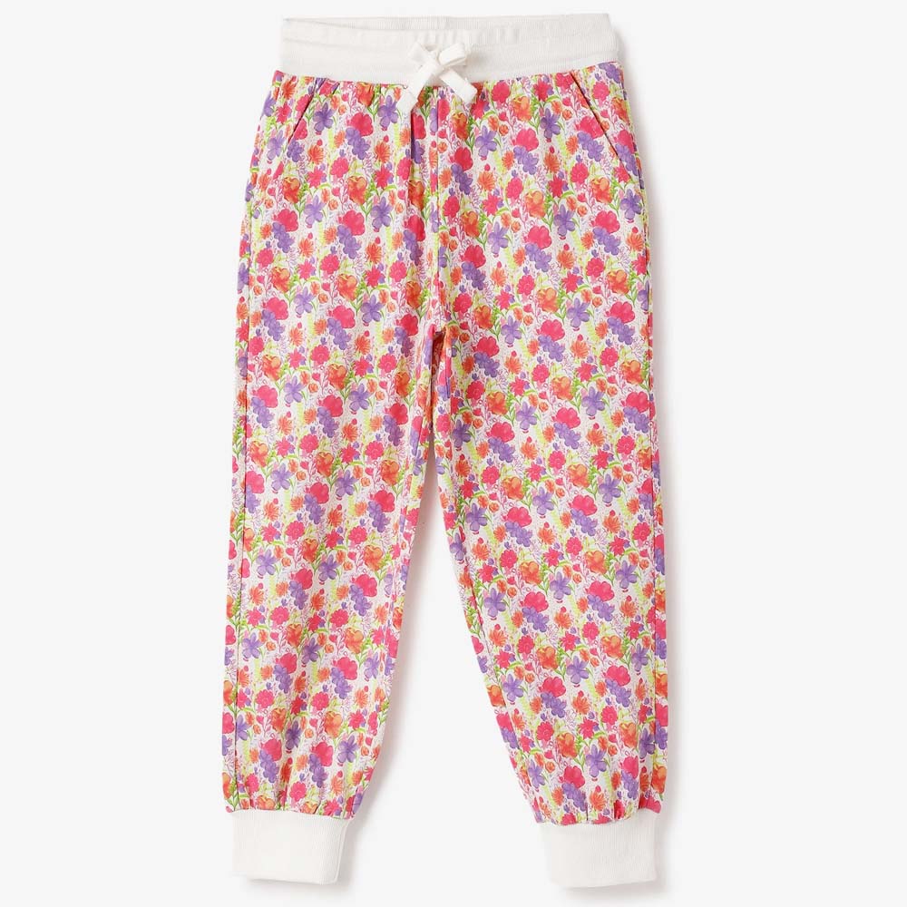 Floral Printed Regular Fit Joggers- Off White