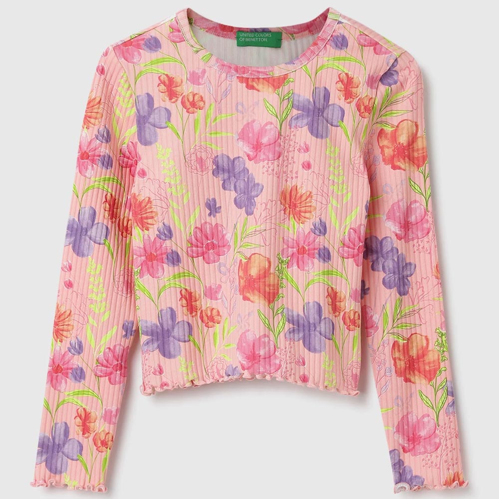 Pink Regular Fit Round Neck Floral Printed Top