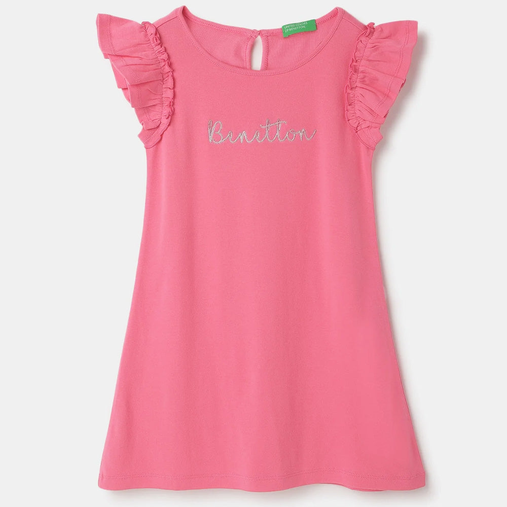 Pink Benetton Regular Fit Solid Cotton Dress