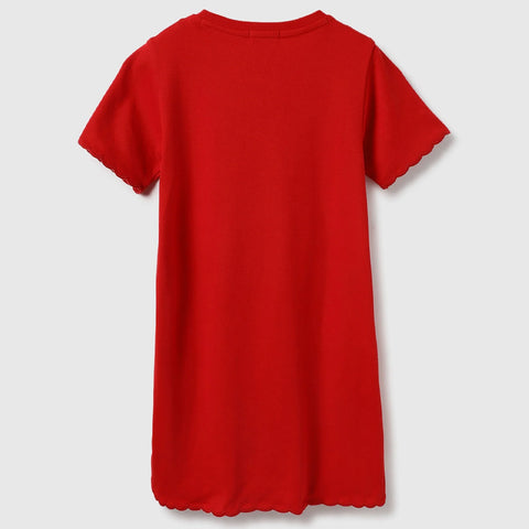 Red Regular Fit Round Neck Solid Dress