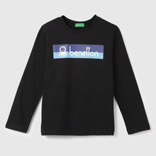 Load image into Gallery viewer, Black Benetton Printed Full Sleeves Cotton T-Shirt
