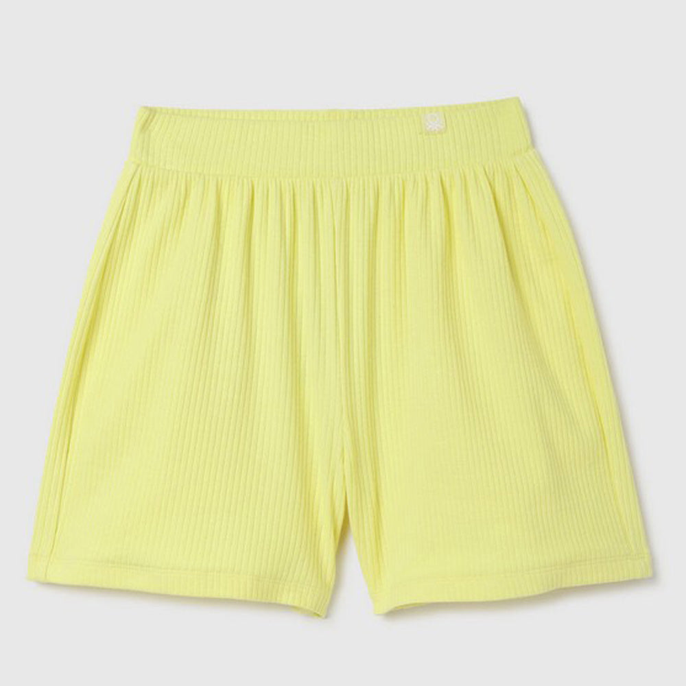 Yellow Elasticated Cotton Shorts