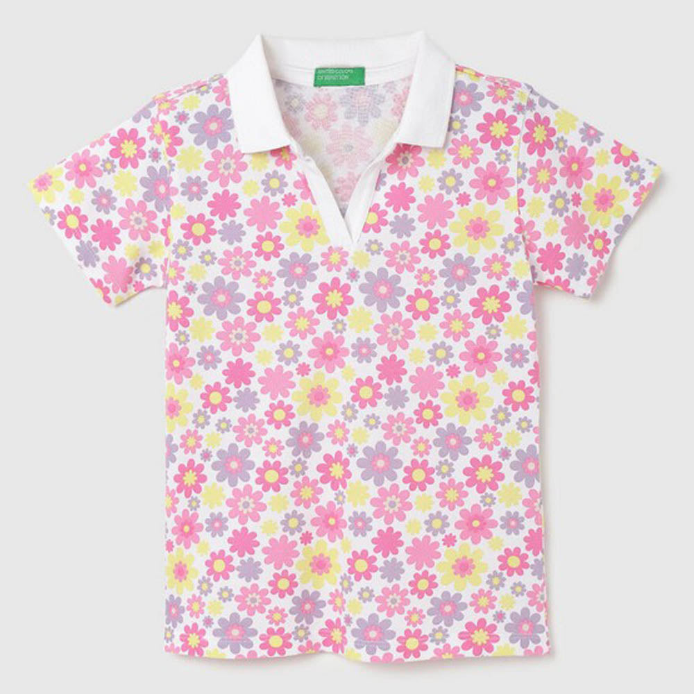 Pink Floral Printed Polo T-Shirt