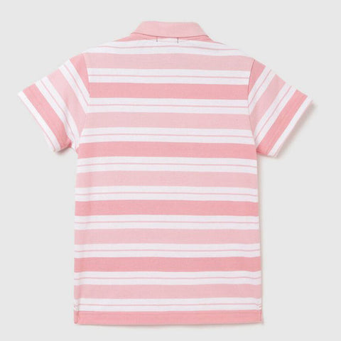 Pink Striped Cotton Polo T-Shirt