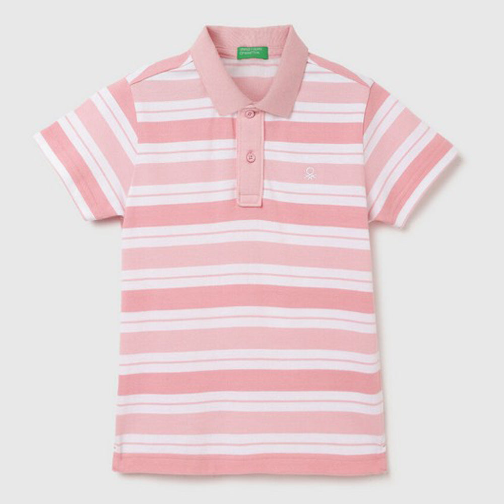 Pink Striped Cotton Polo T-Shirt