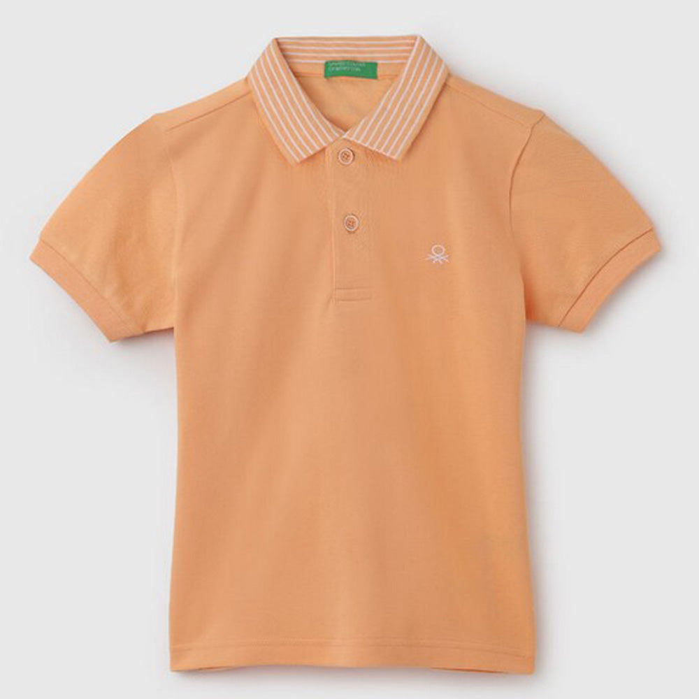 Orange Striped Polo Neck T-Shirt