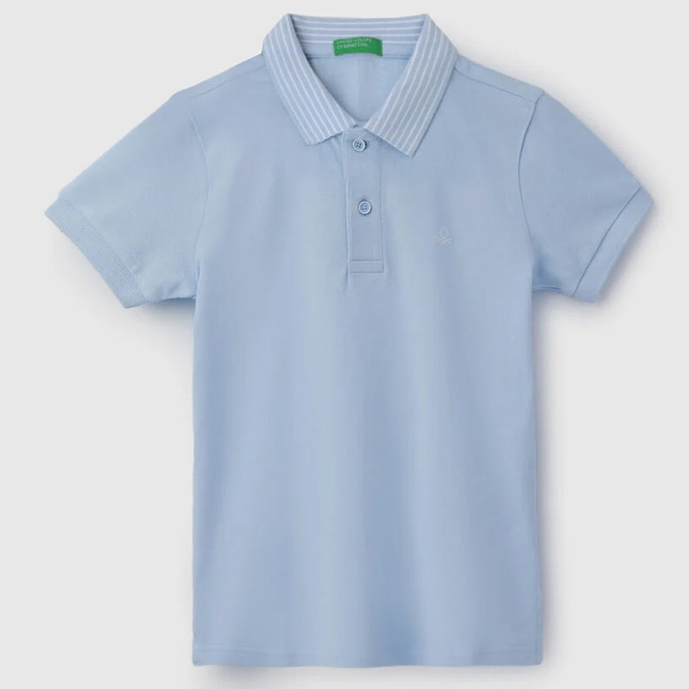 Blue Striped Polo Neck T-Shirt
