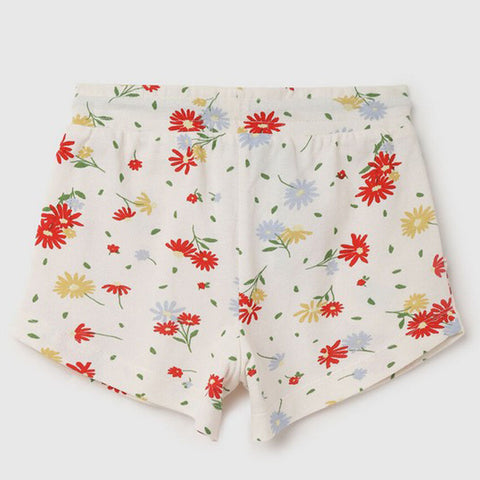 Floral Regular Fit Mid Waist Shorts-Off White