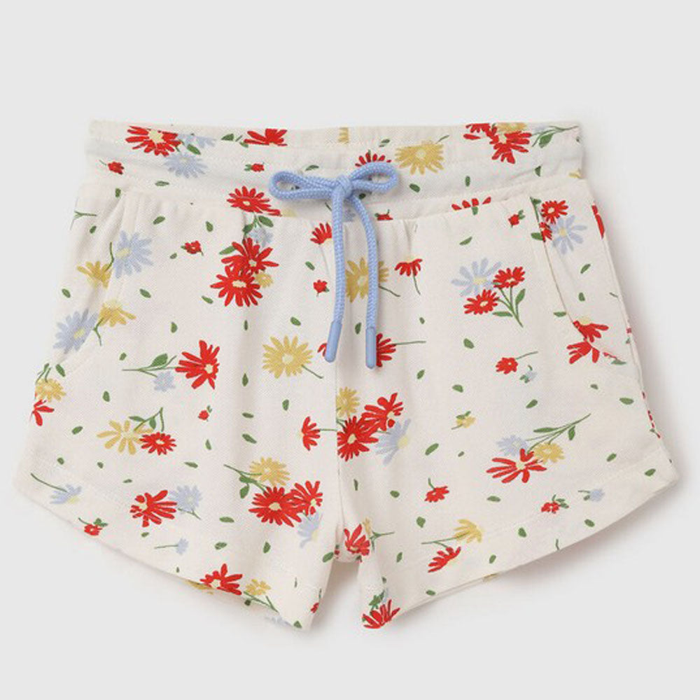 Floral Regular Fit Mid Waist Shorts-Off White