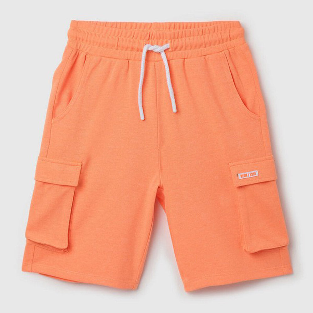 Orange Cargo Pocket Mid Rise Shorts