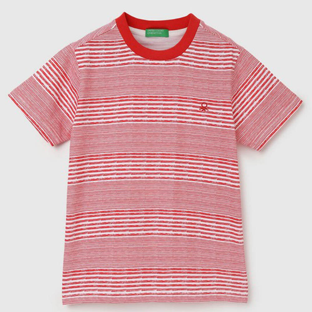 Red Striped Half Sleeves Cotton T-Shirt