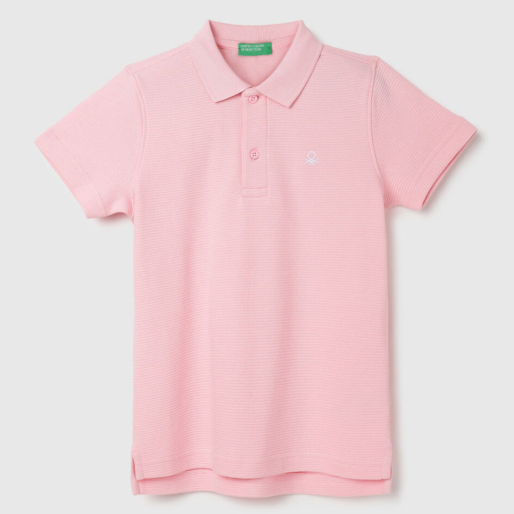 Pink Textured Pattern Cotton Polo T-Shirt