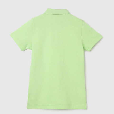 Green Textured Pattern Cotton Polo T-Shirt
