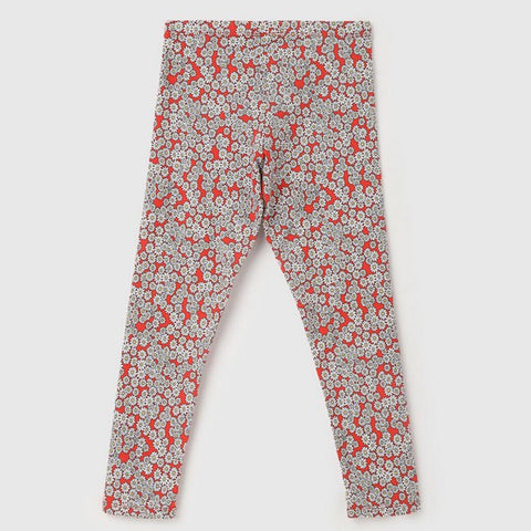 Red Floral Printed Cotton Leggings