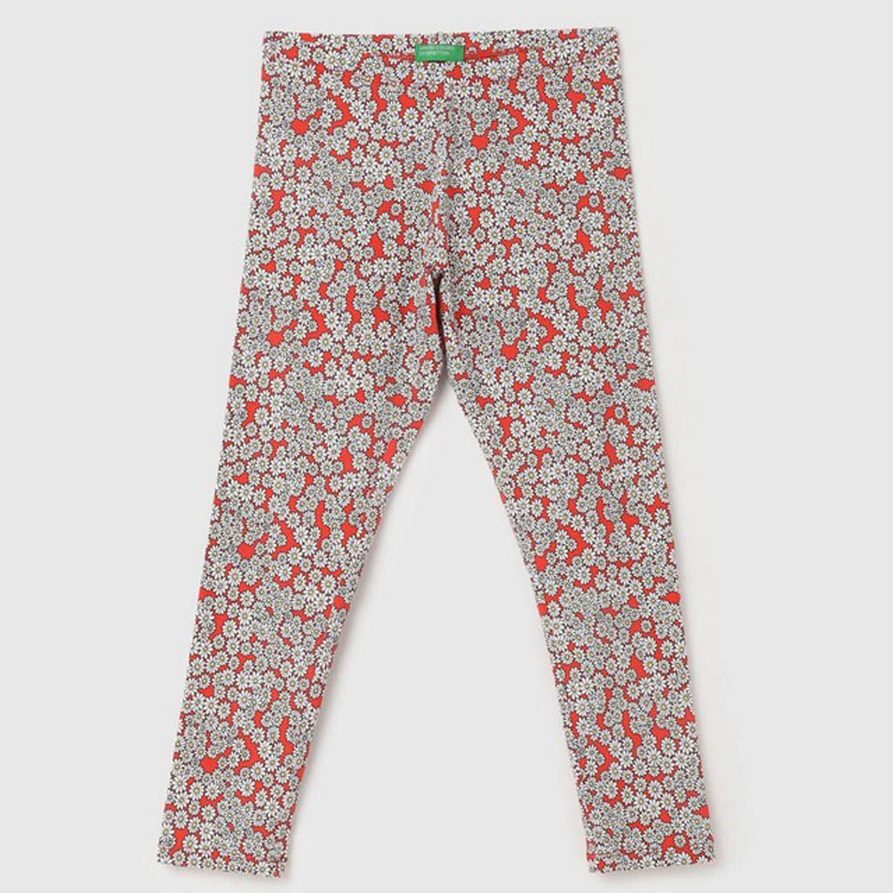 Red Floral Printed Cotton Leggings