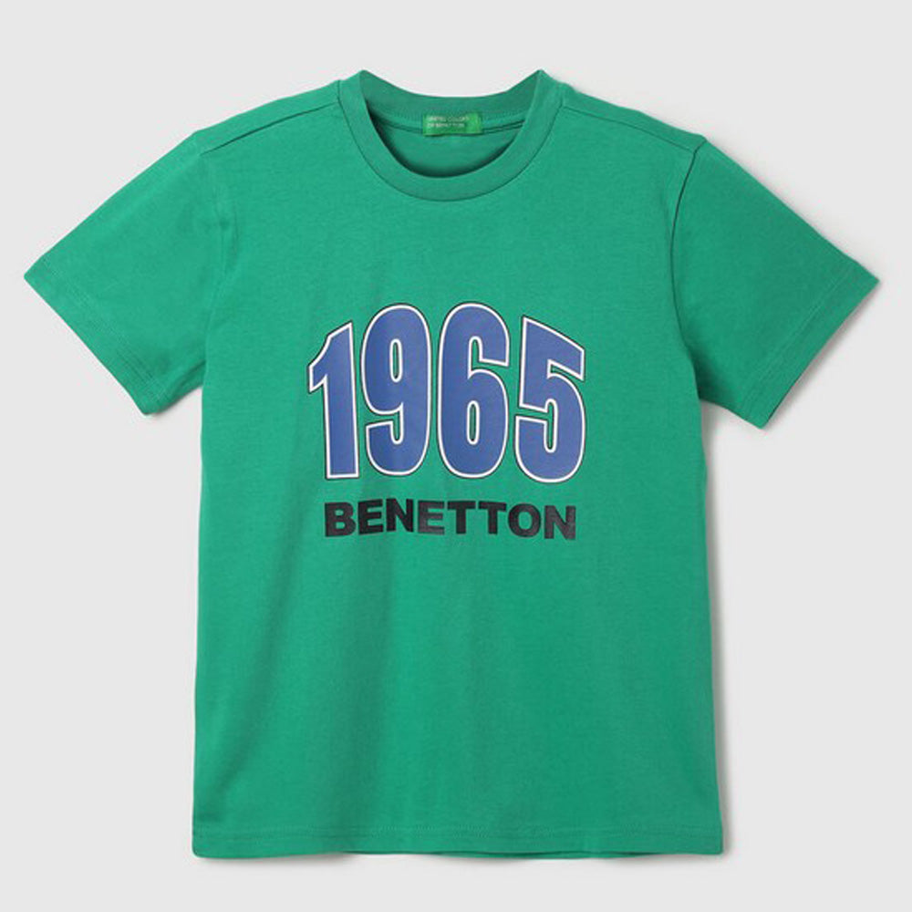Green Benetton Printed Half Sleeves Cotton T-Shirt