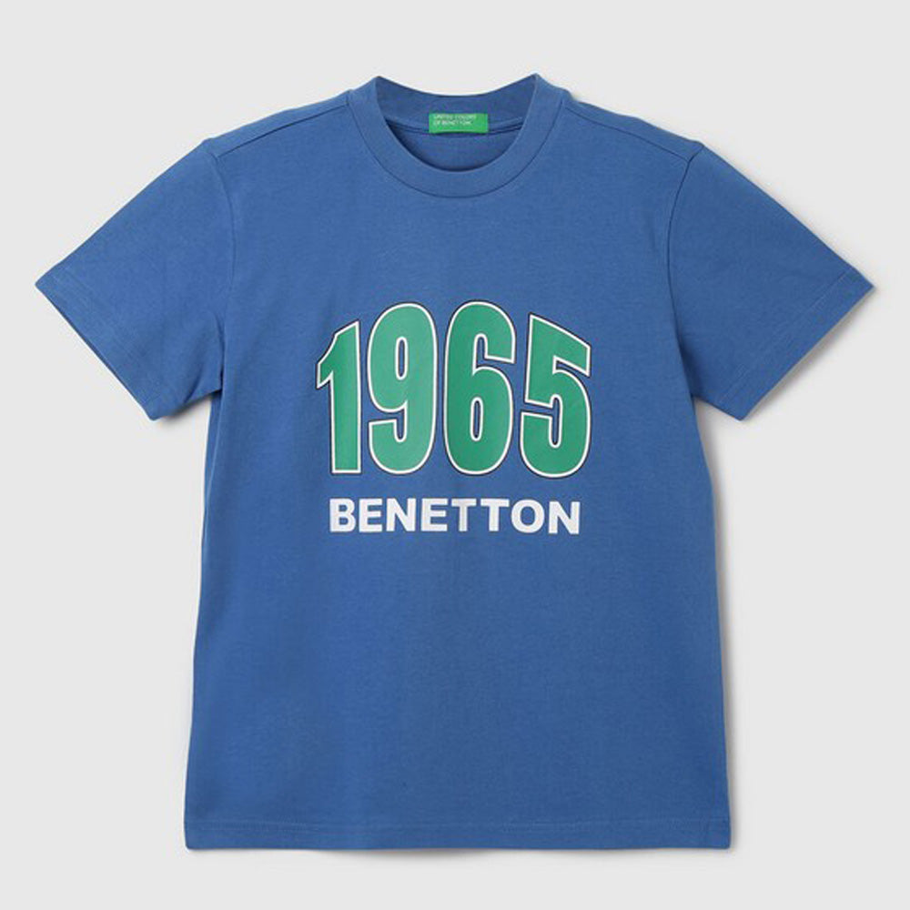 Blue Benetton Printed Half Sleeves Cotton T-Shirt