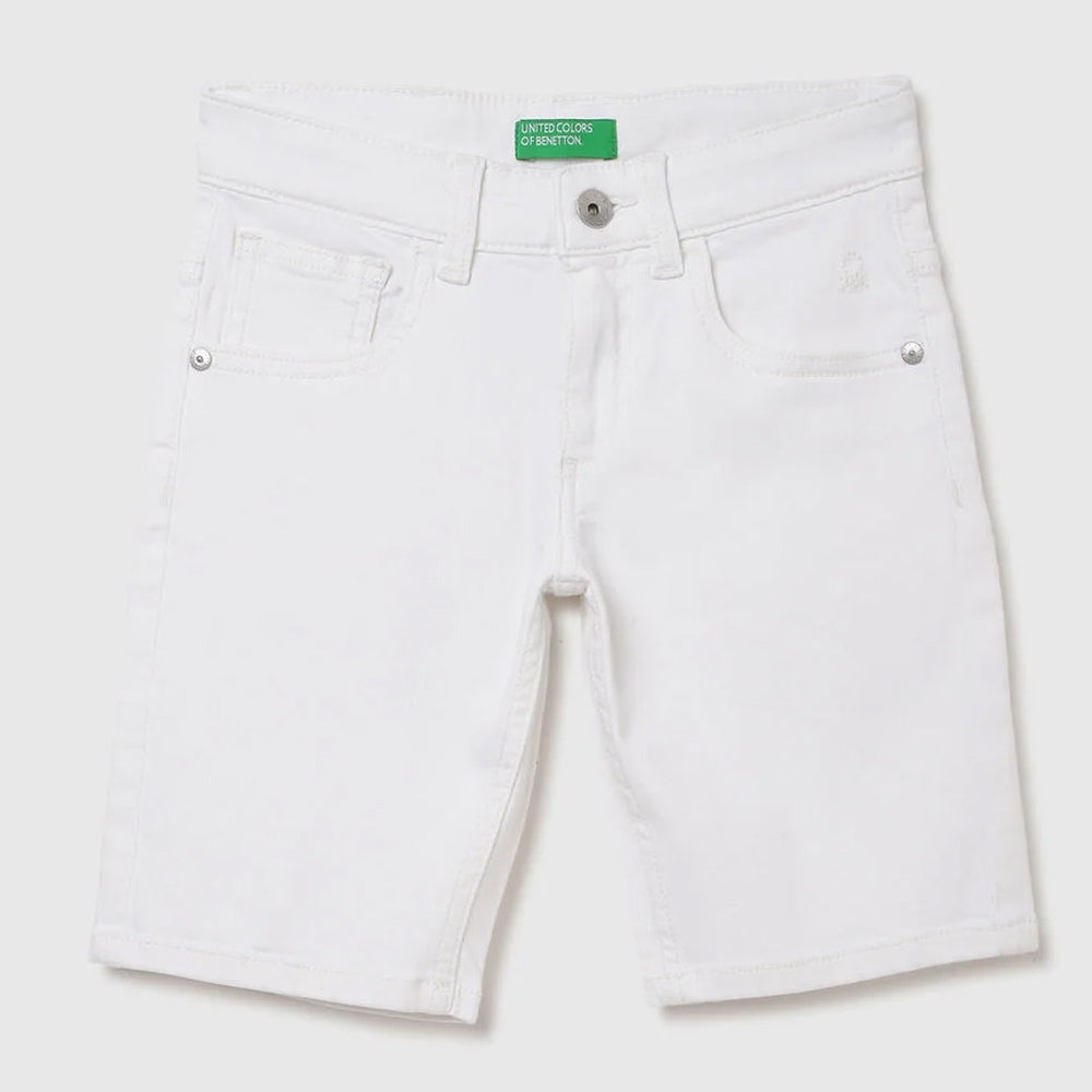 White Regular Fit Cotton Shorts