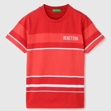 Load image into Gallery viewer, Red Regular Round Neck Striped T-Shirt
