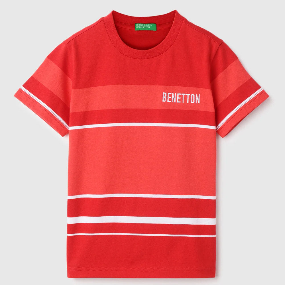 Red Regular Round Neck Striped T-Shirt