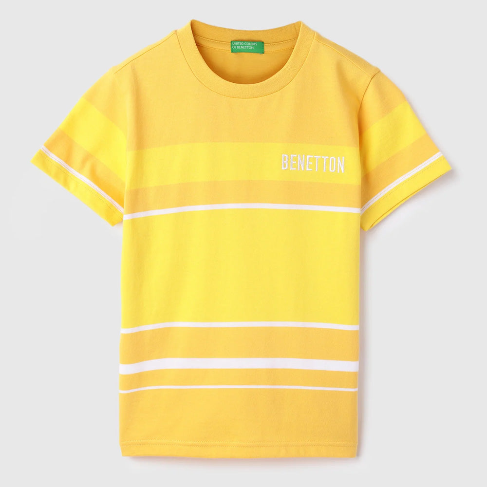 Yellow Regular Round Neck Striped T-Shirt